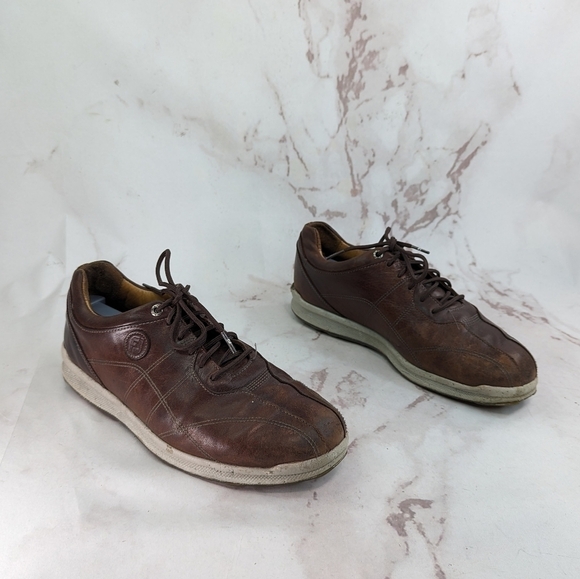 Foot Joy Golf Shoe Men 9 Versaluxe Brown Leather Spikeless Lace Up Cork 57253 FJ - Picture 1 of 14